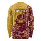 Personalised Australia Golf Long Sleeve Shirt Aussie Kangaroo Aboriginal Polynesian Pattern