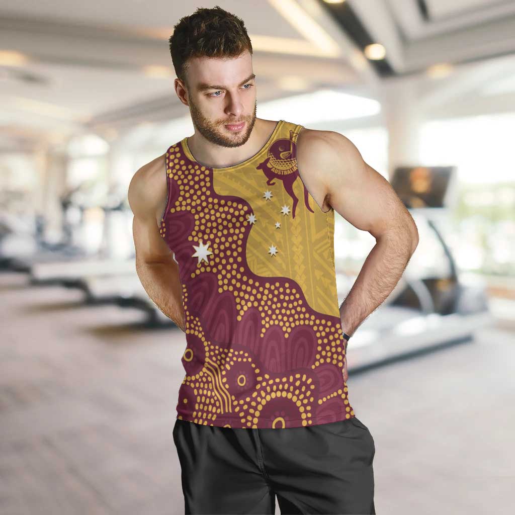 Personalised Australia Golf Men Tank Top Aussie Kangaroo Aboriginal Polynesian Pattern