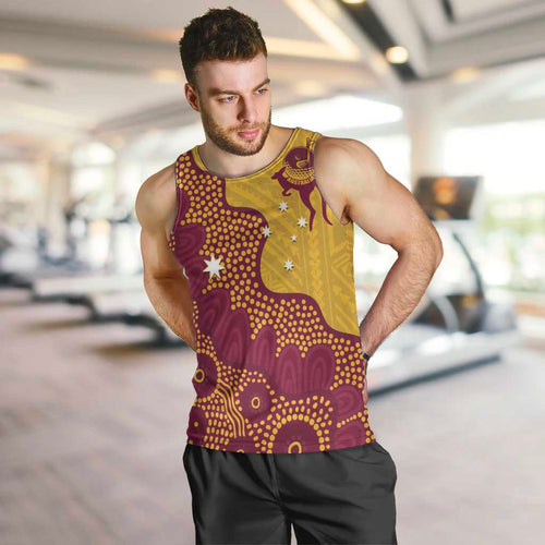 Personalised Australia Golf Men Tank Top Aussie Kangaroo Aboriginal Polynesian Pattern