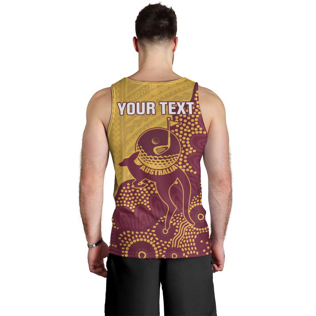Personalised Australia Golf Men Tank Top Aussie Kangaroo Aboriginal Polynesian Pattern