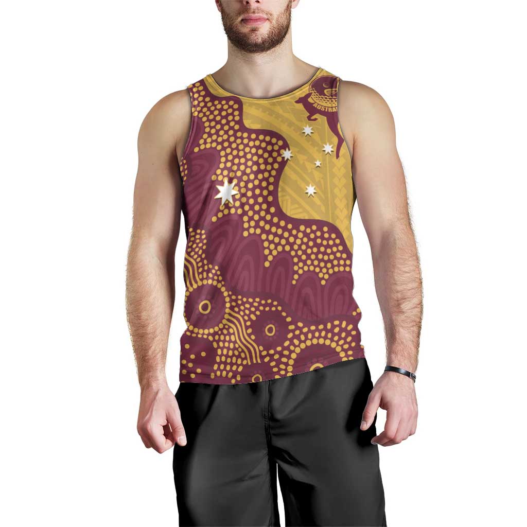Personalised Australia Golf Men Tank Top Aussie Kangaroo Aboriginal Polynesian Pattern