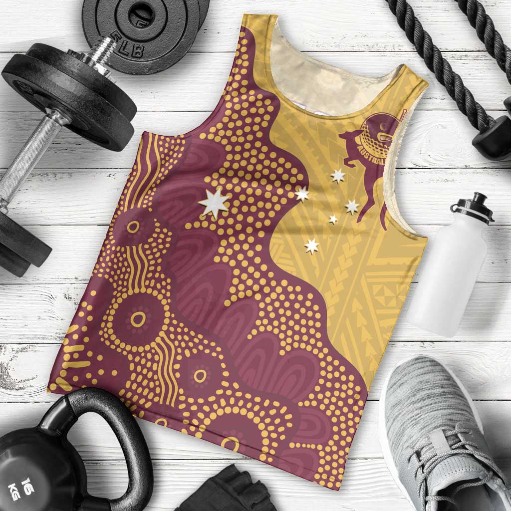 Personalised Australia Golf Men Tank Top Aussie Kangaroo Aboriginal Polynesian Pattern