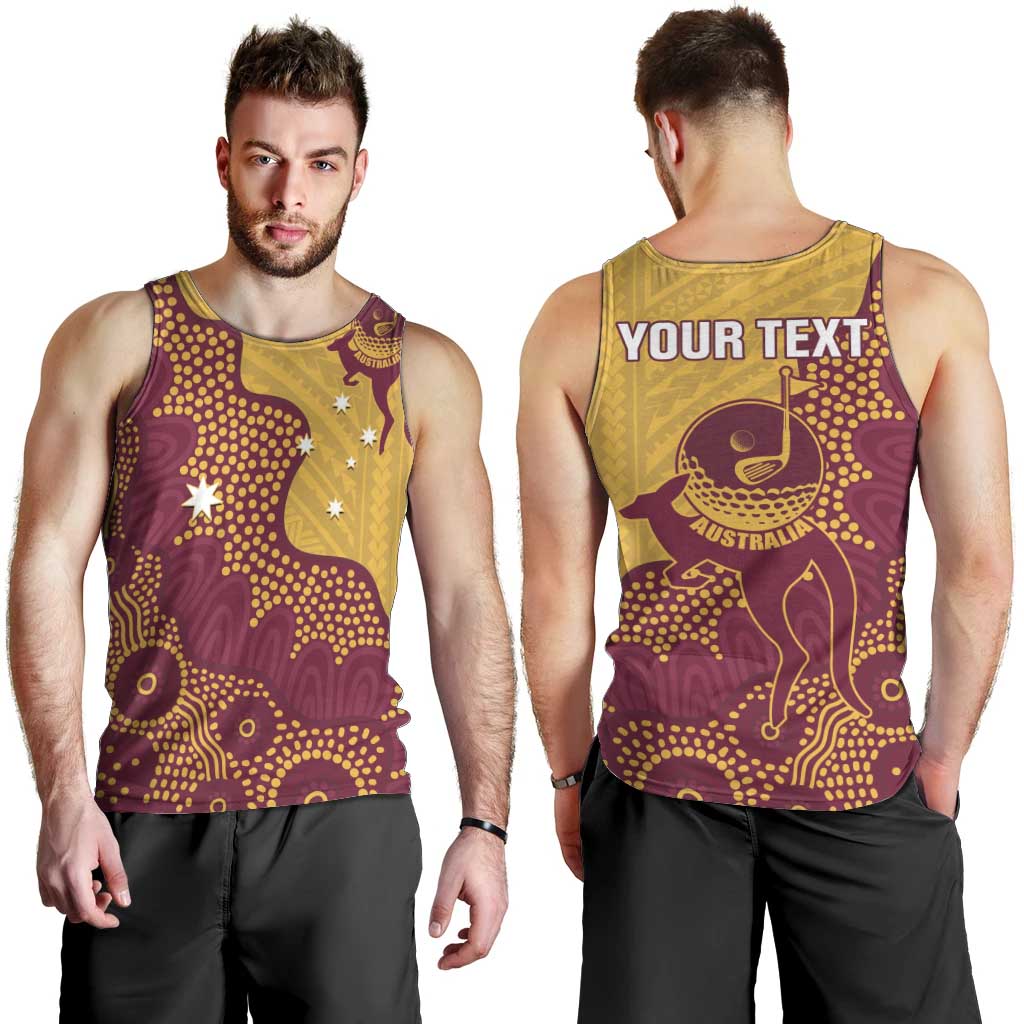 Personalised Australia Golf Men Tank Top Aussie Kangaroo Aboriginal Polynesian Pattern