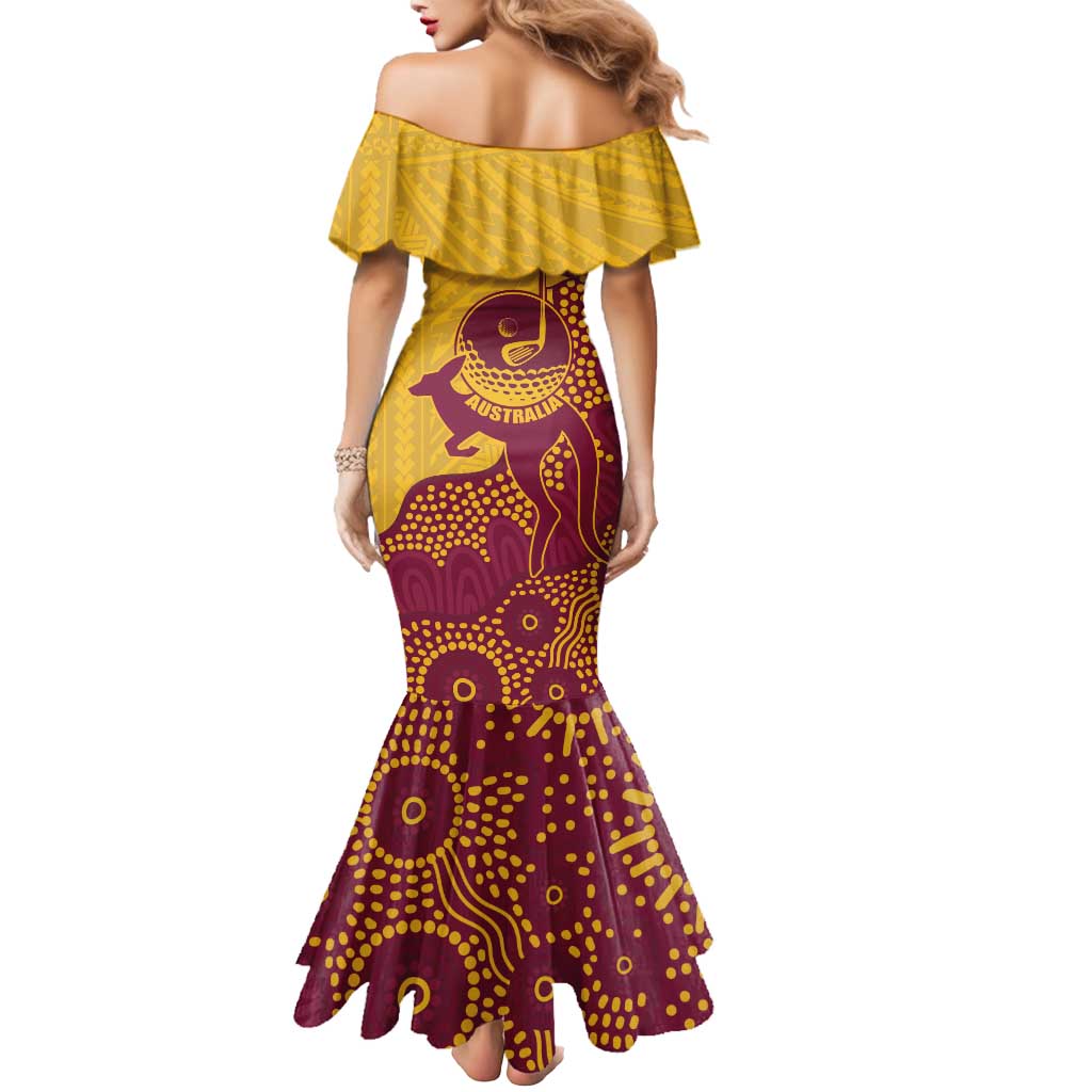 Personalised Australia Golf Mermaid Dress Aussie Kangaroo Aboriginal Polynesian Pattern