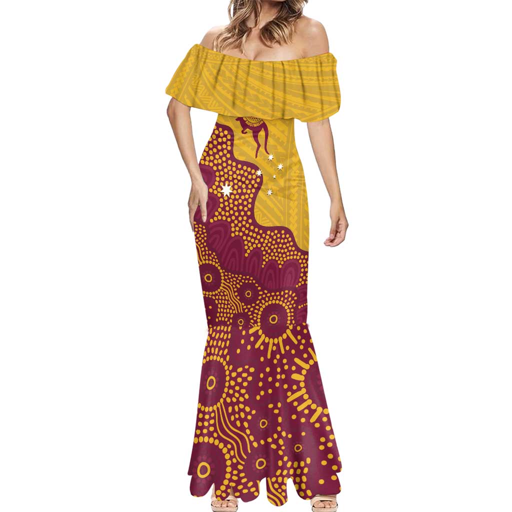 Personalised Australia Golf Mermaid Dress Aussie Kangaroo Aboriginal Polynesian Pattern