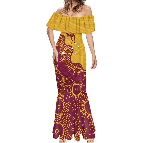 Personalised Australia Golf Mermaid Dress Aussie Kangaroo Aboriginal Polynesian Pattern