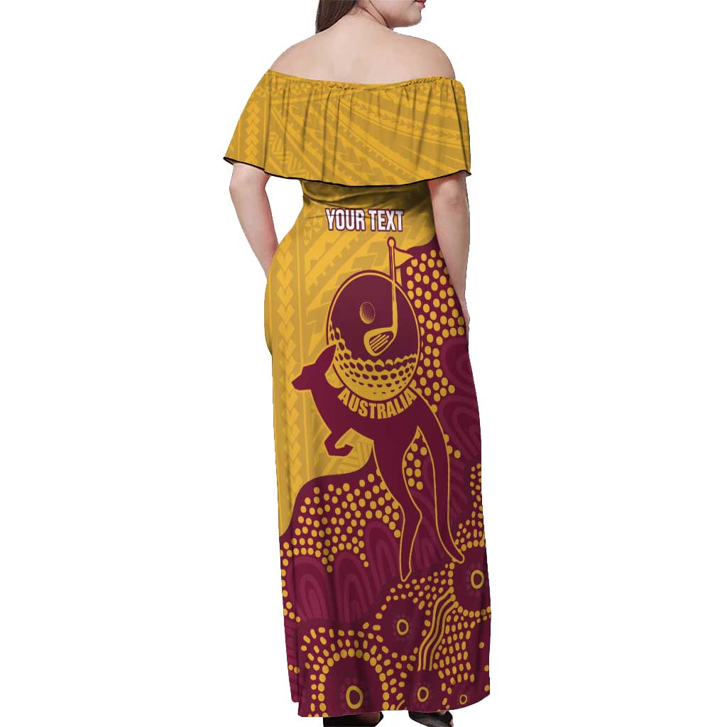 Personalised Australia Golf Off Shoulder Maxi Dress Aussie Kangaroo Aboriginal Polynesian Pattern