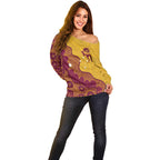 Personalised Australia Golf Off Shoulder Sweater Aussie Kangaroo Aboriginal Polynesian Pattern