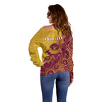 Personalised Australia Golf Off Shoulder Sweater Aussie Kangaroo Aboriginal Polynesian Pattern