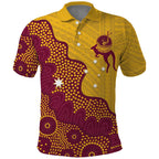 Personalised Australia Golf Polo Shirt Aussie Kangaroo Aboriginal Polynesian Pattern