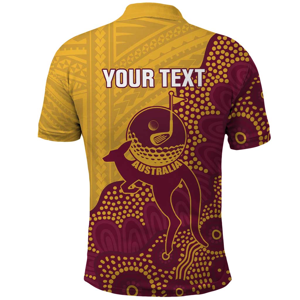 Personalised Australia Golf Polo Shirt Aussie Kangaroo Aboriginal Polynesian Pattern