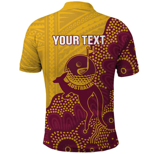 Personalised Australia Golf Polo Shirt Aussie Kangaroo Aboriginal Polynesian Pattern
