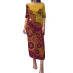 Personalised Australia Golf Puletasi Aussie Kangaroo Aboriginal Polynesian Pattern