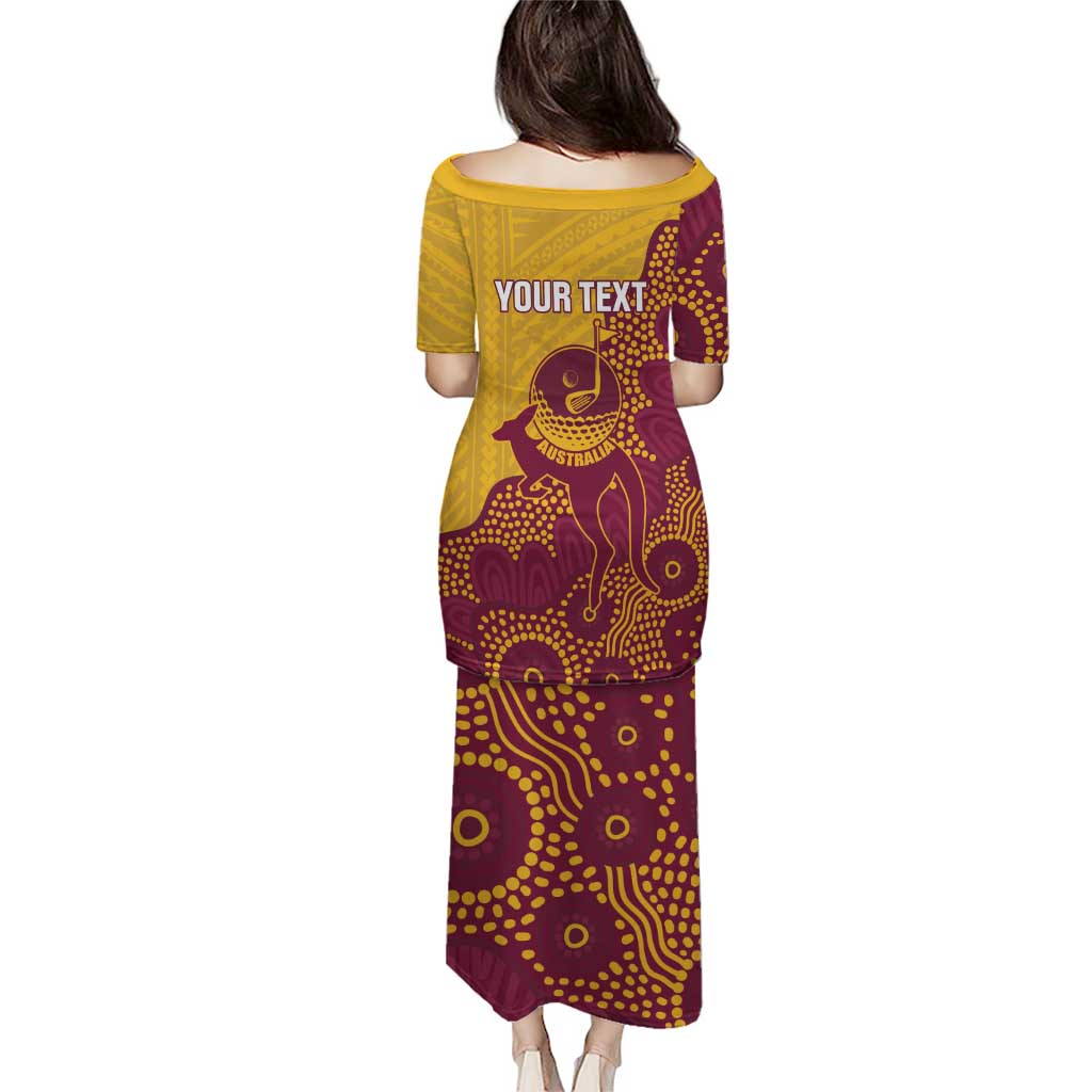 Personalised Australia Golf Puletasi Aussie Kangaroo Aboriginal Polynesian Pattern