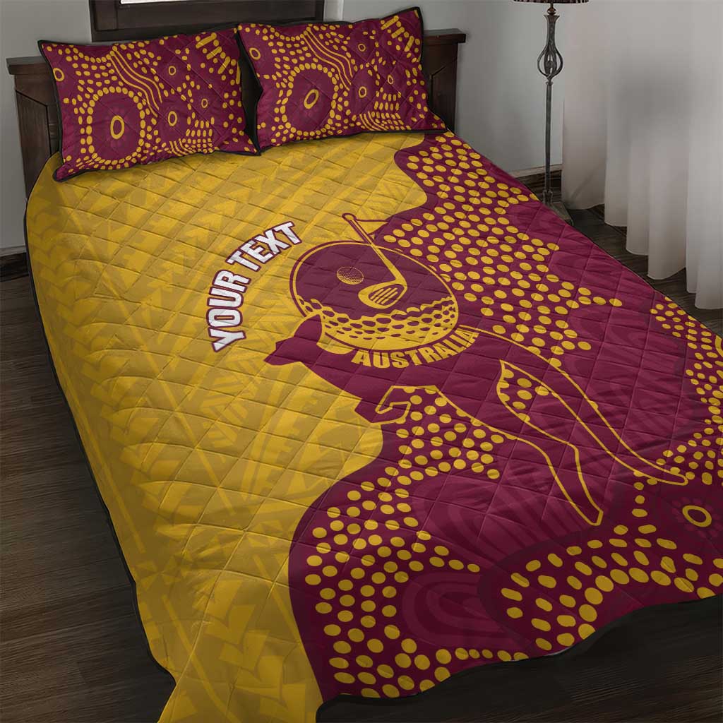 Personalised Australia Golf Quilt Bed Set Aussie Kangaroo Aboriginal Polynesian Pattern