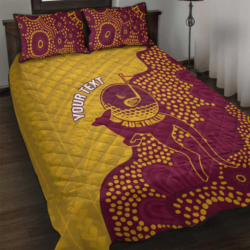 Personalised Australia Golf Quilt Bed Set Aussie Kangaroo Aboriginal Polynesian Pattern