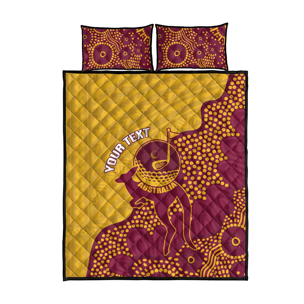 Personalised Australia Golf Quilt Bed Set Aussie Kangaroo Aboriginal Polynesian Pattern