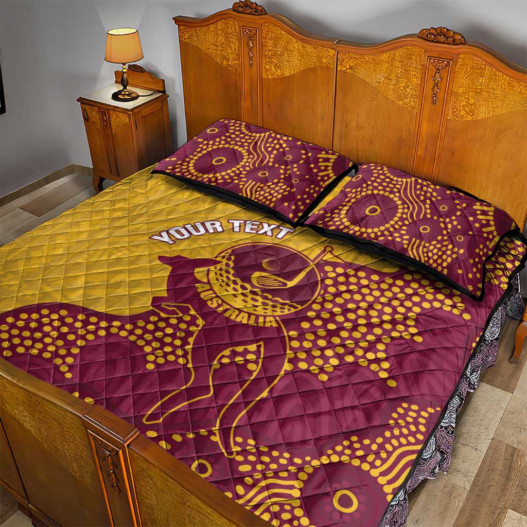 Personalised Australia Golf Quilt Bed Set Aussie Kangaroo Aboriginal Polynesian Pattern