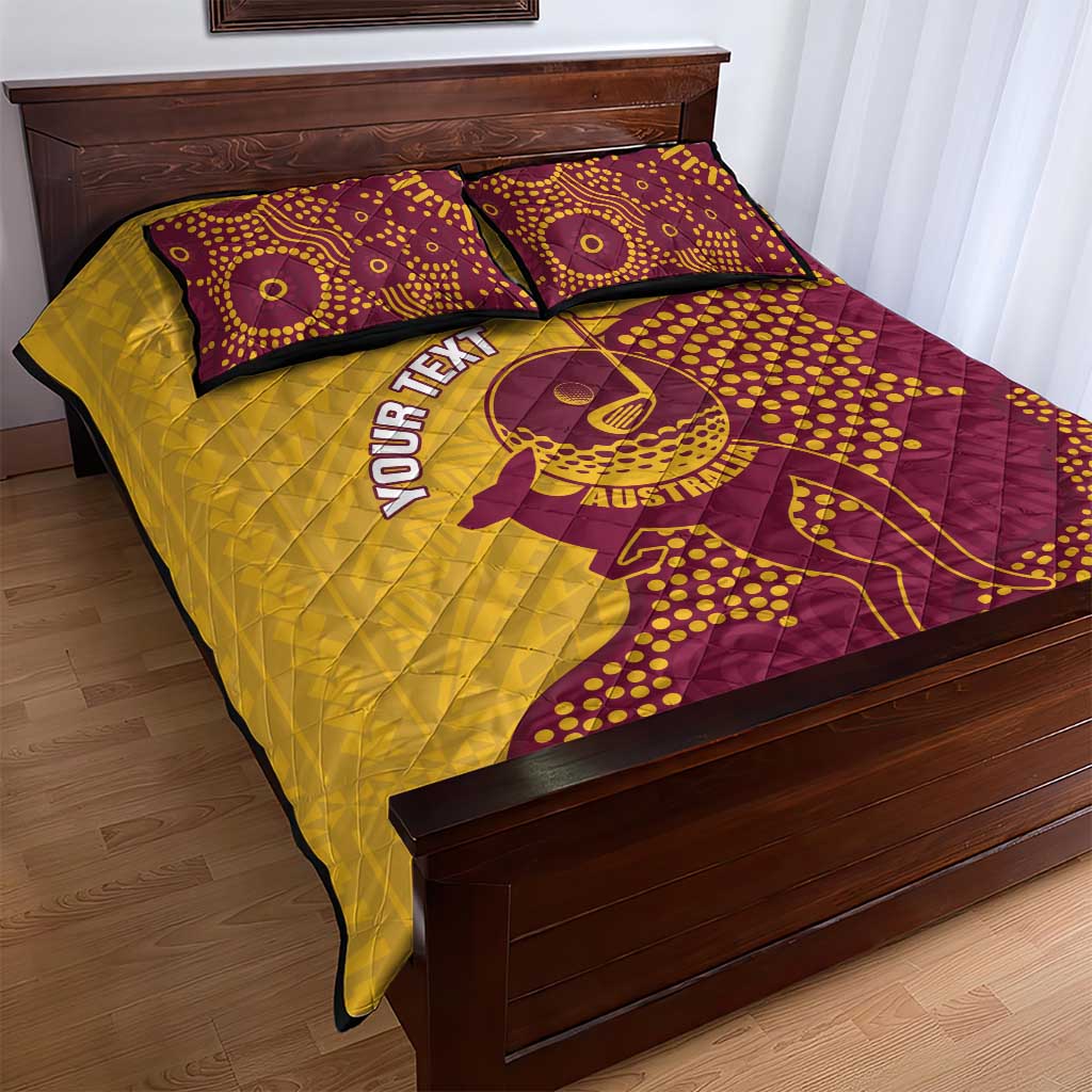 Personalised Australia Golf Quilt Bed Set Aussie Kangaroo Aboriginal Polynesian Pattern