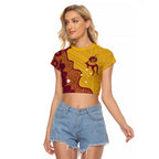 Personalised Australia Golf Raglan Cropped T Shirt Aussie Kangaroo Aboriginal Polynesian Pattern