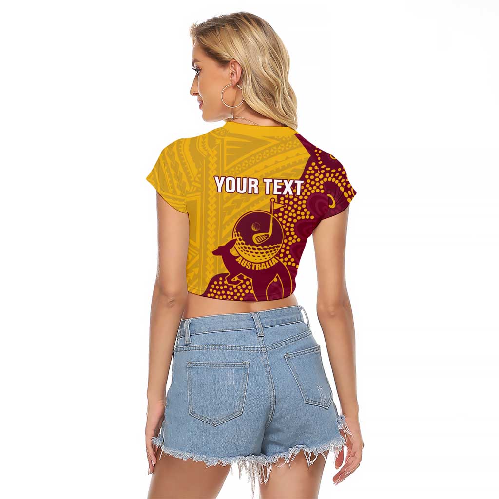 Personalised Australia Golf Raglan Cropped T Shirt Aussie Kangaroo Aboriginal Polynesian Pattern