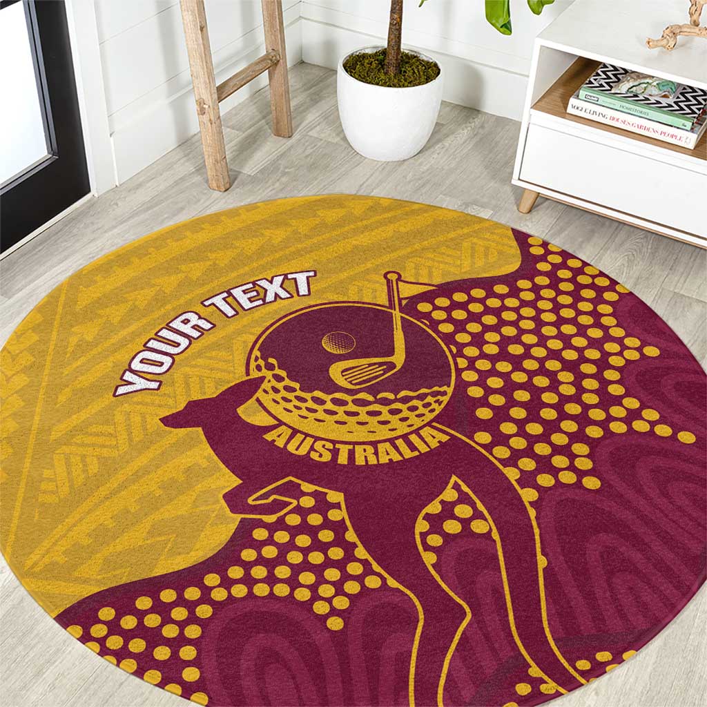 Personalised Australia Golf Round Carpet Aussie Kangaroo Aboriginal Polynesian Pattern