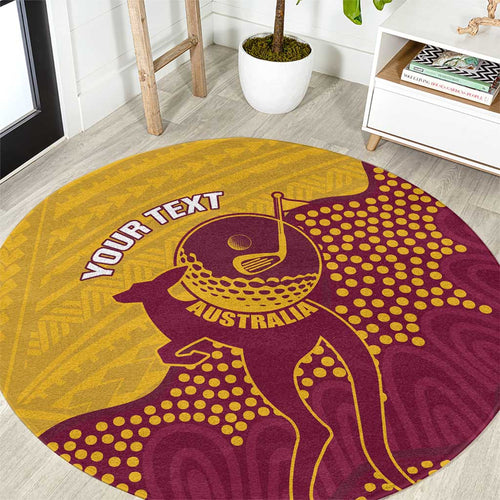 Personalised Australia Golf Round Carpet Aussie Kangaroo Aboriginal Polynesian Pattern