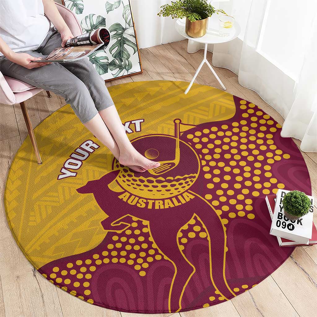 Personalised Australia Golf Round Carpet Aussie Kangaroo Aboriginal Polynesian Pattern