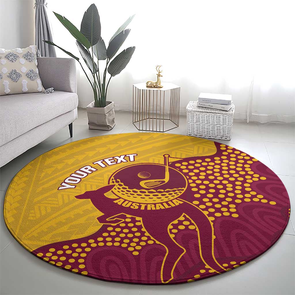 Personalised Australia Golf Round Carpet Aussie Kangaroo Aboriginal Polynesian Pattern
