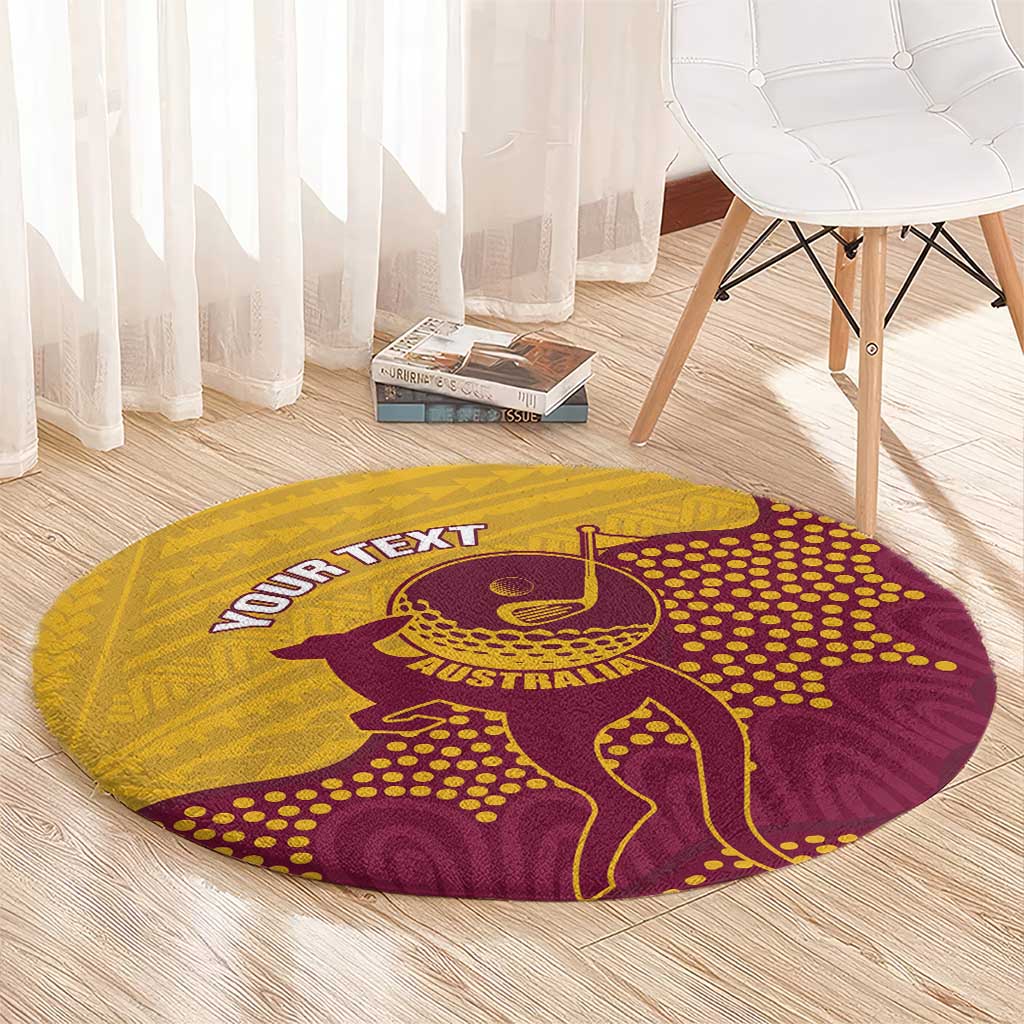 Personalised Australia Golf Round Carpet Aussie Kangaroo Aboriginal Polynesian Pattern