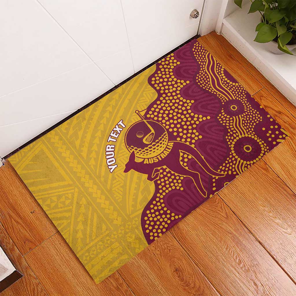Personalised Australia Golf Rubber Doormat Aussie Kangaroo Aboriginal Polynesian Pattern