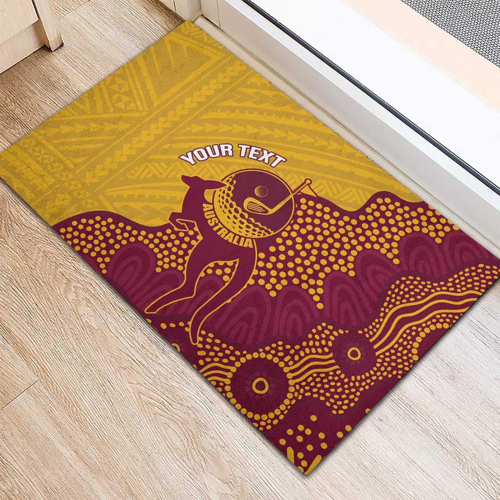 Personalised Australia Golf Rubber Doormat Aussie Kangaroo Aboriginal Polynesian Pattern