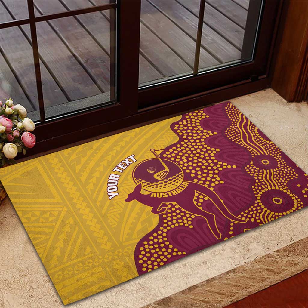 Personalised Australia Golf Rubber Doormat Aussie Kangaroo Aboriginal Polynesian Pattern