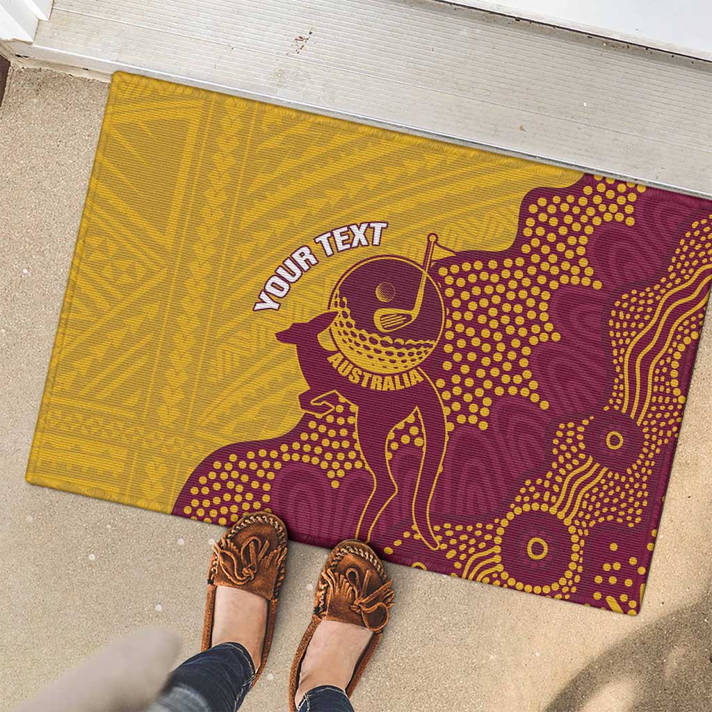 Personalised Australia Golf Rubber Doormat Aussie Kangaroo Aboriginal Polynesian Pattern