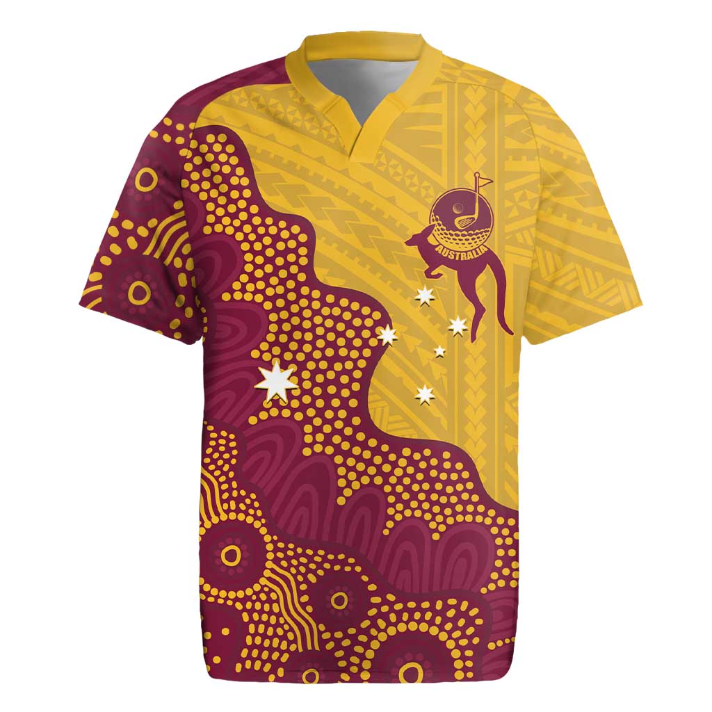 Personalised Australia Golf Rugby Jersey Aussie Kangaroo Aboriginal Polynesian Pattern