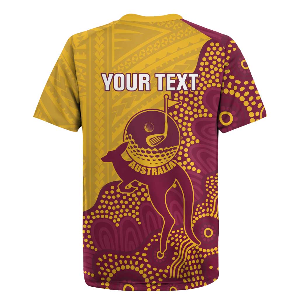 Personalised Australia Golf Rugby Jersey Aussie Kangaroo Aboriginal Polynesian Pattern