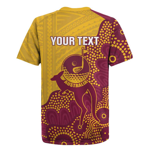 Personalised Australia Golf Rugby Jersey Aussie Kangaroo Aboriginal Polynesian Pattern