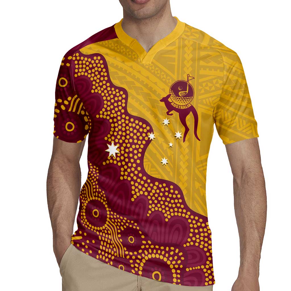Personalised Australia Golf Rugby Jersey Aussie Kangaroo Aboriginal Polynesian Pattern