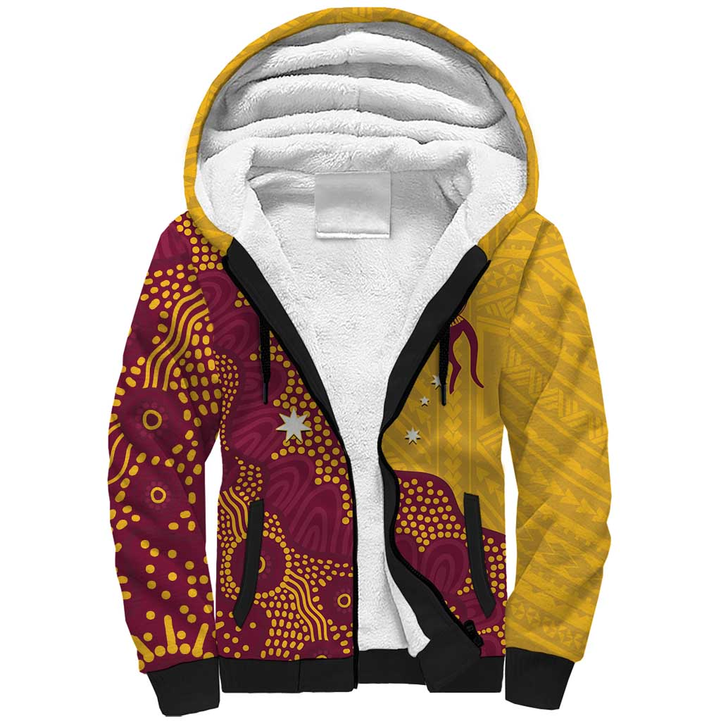 Personalised Australia Golf Sherpa Hoodie Aussie Kangaroo Aboriginal Polynesian Pattern