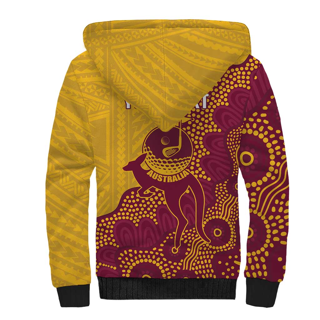 Personalised Australia Golf Sherpa Hoodie Aussie Kangaroo Aboriginal Polynesian Pattern