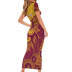 Personalised Australia Golf Short Sleeve Bodycon Dress Aussie Kangaroo Aboriginal Polynesian Pattern