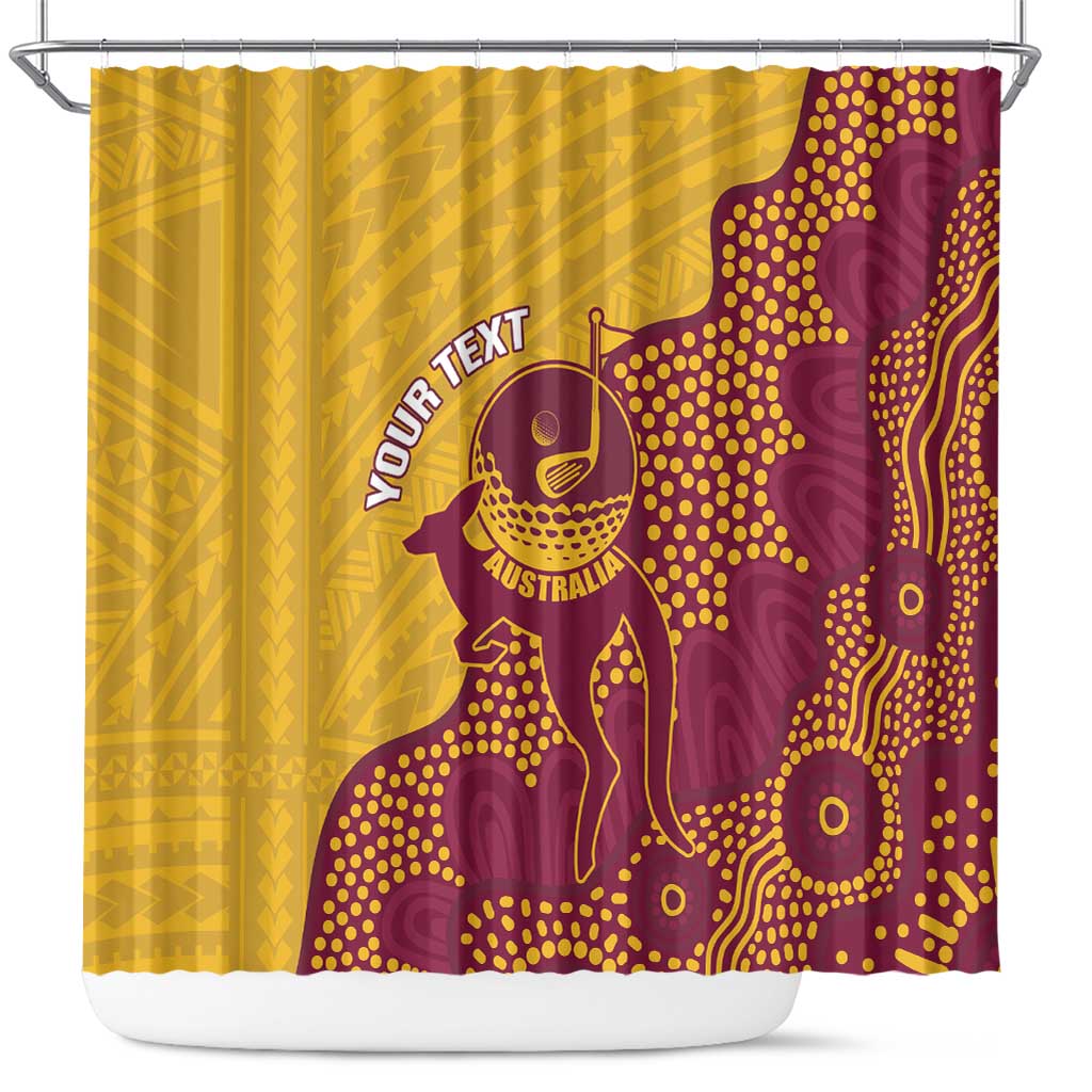 Personalised Australia Golf Shower Curtain Aussie Kangaroo Aboriginal Polynesian Pattern