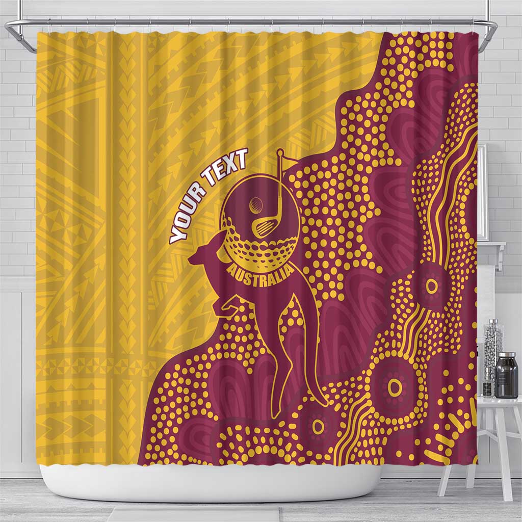 Personalised Australia Golf Shower Curtain Aussie Kangaroo Aboriginal Polynesian Pattern