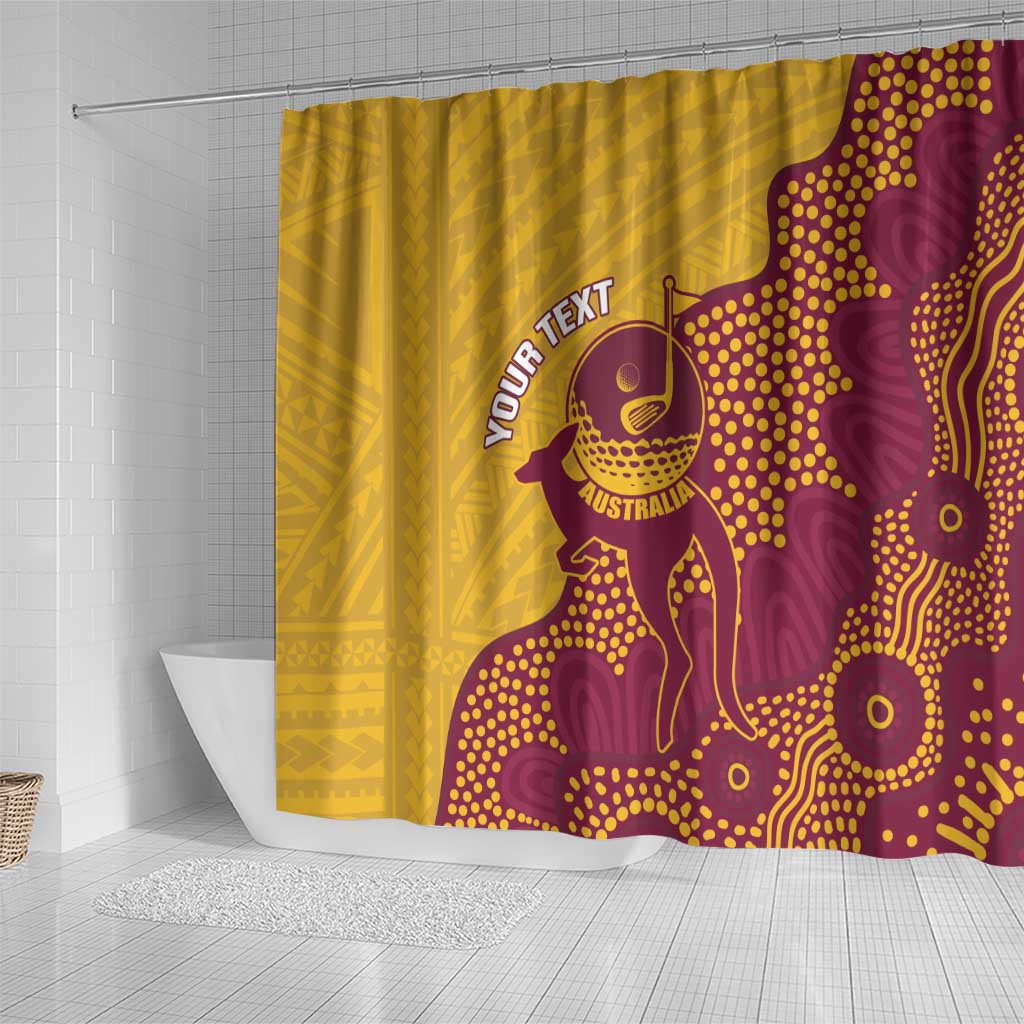 Personalised Australia Golf Shower Curtain Aussie Kangaroo Aboriginal Polynesian Pattern