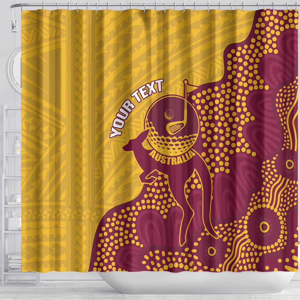 Personalised Australia Golf Shower Curtain Aussie Kangaroo Aboriginal Polynesian Pattern