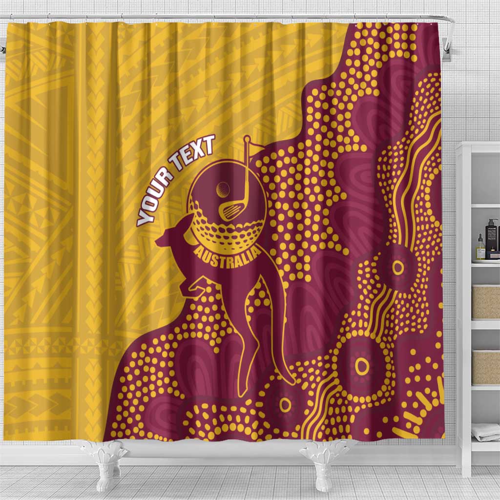 Personalised Australia Golf Shower Curtain Aussie Kangaroo Aboriginal Polynesian Pattern