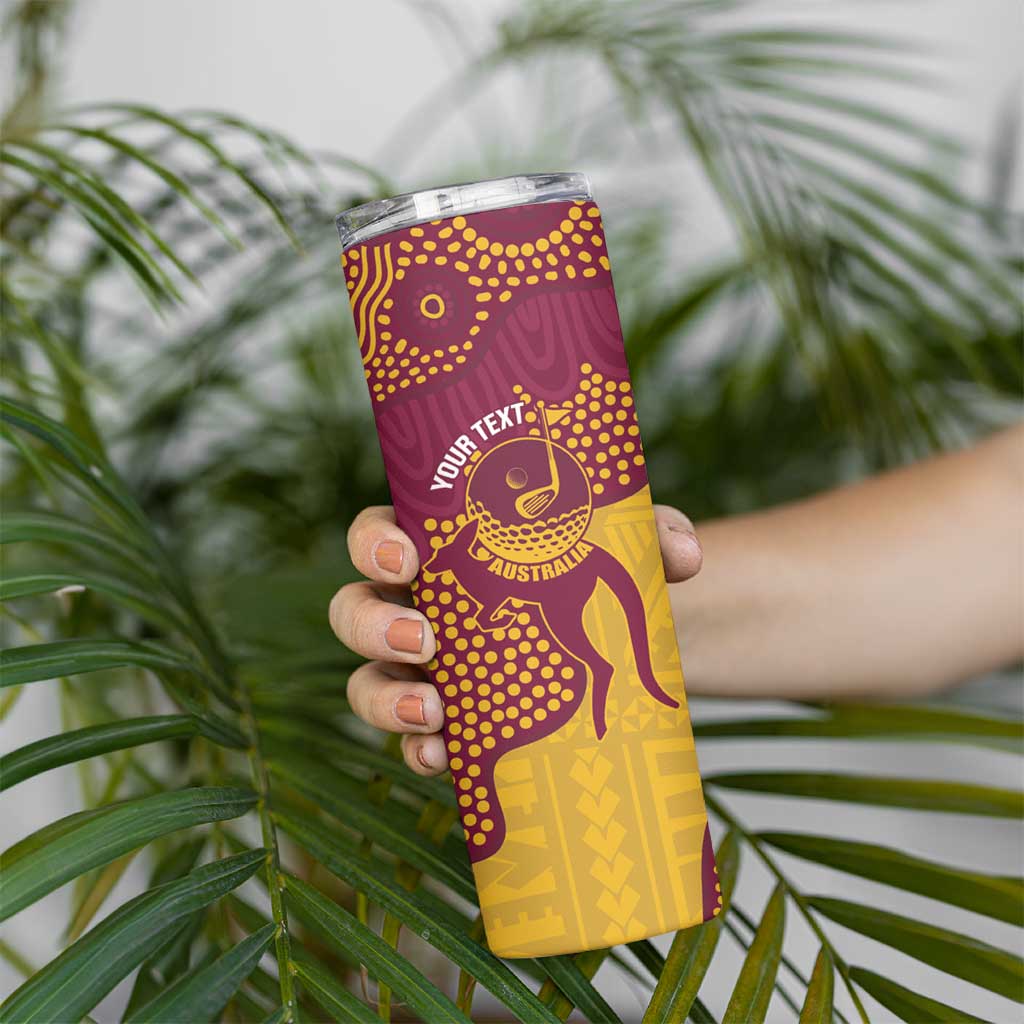 Personalised Australia Golf Skinny Tumbler Aussie Kangaroo Aboriginal Polynesian Pattern