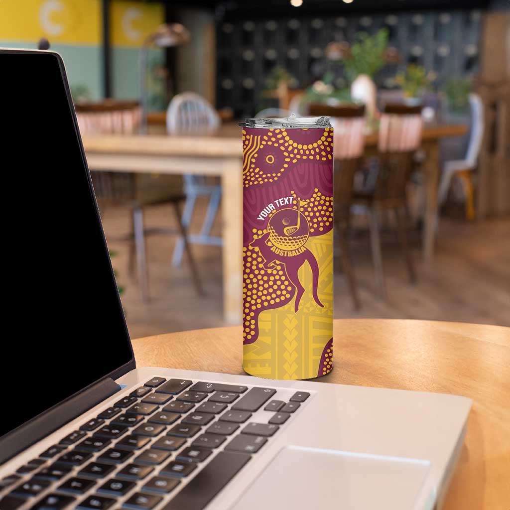 Personalised Australia Golf Skinny Tumbler Aussie Kangaroo Aboriginal Polynesian Pattern