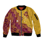 Personalised Australia Golf Sleeve Zip Bomber Jacket Aussie Kangaroo Aboriginal Polynesian Pattern