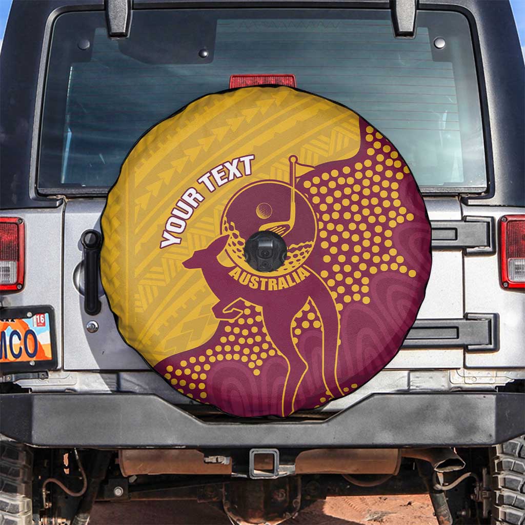 Personalised Australia Golf Spare Tire Cover Aussie Kangaroo Aboriginal Polynesian Pattern